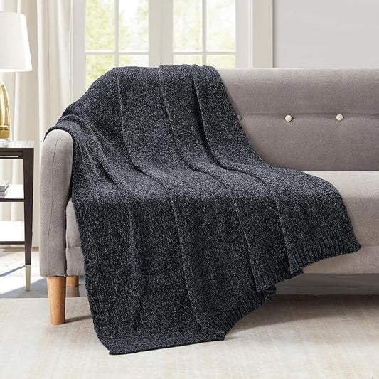 BOURINA Chenille Throw Blanket for Couch Sofa Chair Bed Home Decoration, Soft Warm Cozy Blanket for All Season（50" x 60", Grey）