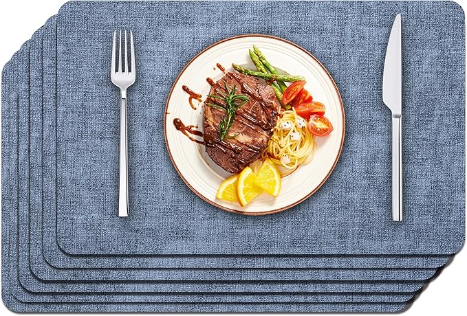 Maxpearl Faux Leather Placemats Set of 6 - Waterproof - Wipe Clean - Heat Resistant - Anti Slip Dining Table Place Mats, Suitable for Indoor & Outdoor Use, 17ââÃ12ââ, Blue