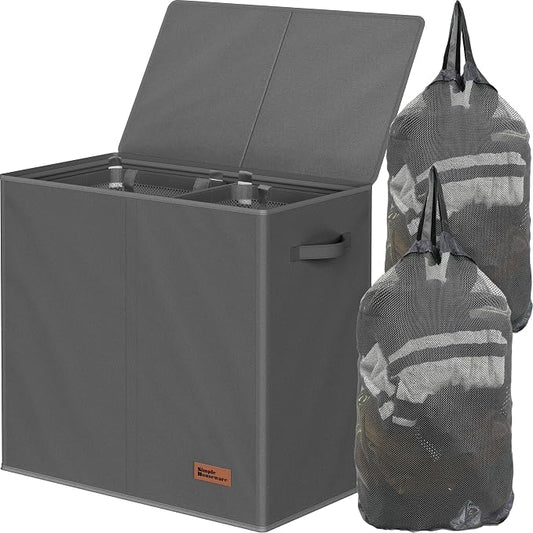 Simple Houseware Double Laundry Hamper with Lid and Removable Laundry Bags, Dark Grey