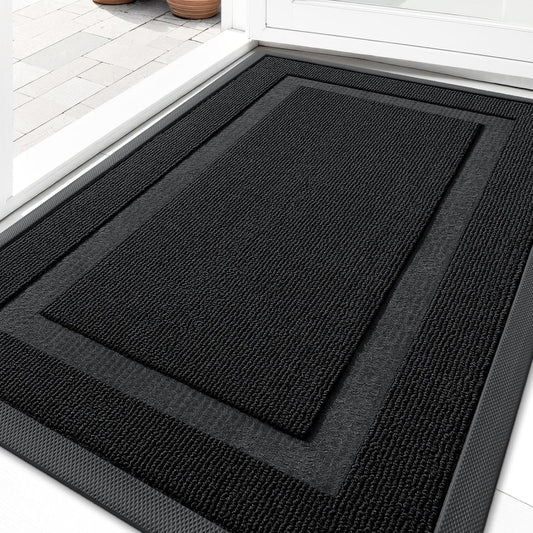 OLANLY Waterproof Front Door Mat - All-Season Indoor/Outdoor Doormat, Easy Clean, 35x23, Jet Black