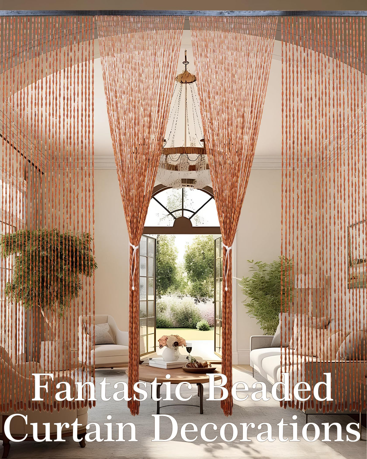 Ezcasch 52 Strands 35.4" x 79" Bamboo and Wood Beaded Curtain for Doorway Handmade Natural Doorway Beads Bohemian Bamboo and Wooden Room Devider Hanging Boho Beaded Curtain,Brown