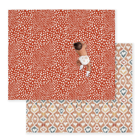 JumpOff Jo Foldable Foam Play Mat – Large Waterproof Baby & Toddler Activity Floor Mat, Double-Sided 70 x 59 Inch Play Surface - Boho Hearts