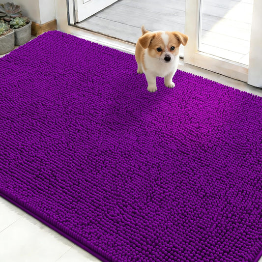 OLANLY Dog Door Mat - Absorbent Non-Slip Chenille for Muddy Paws | Quick Dry 50x30 Purple Indoor Carpet