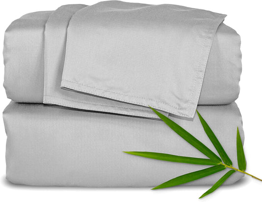 Pure Bamboo Queen Sheets - Luxuriously Soft & Cooling 100% Organic Viscose Bed Sheet Set | Silver Pearl, Double Stitching