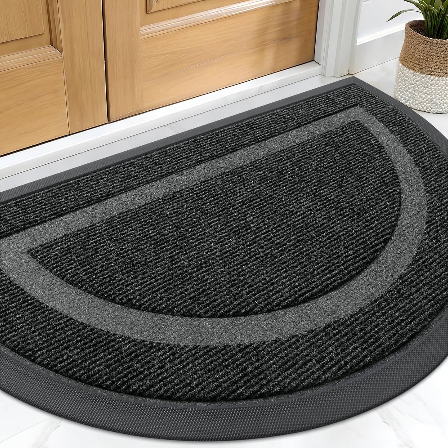 OLANLY Half Circle Door Mat - Waterproof All-Season Indoor/Outdoor Welcome Mat | 29.5x17, Black