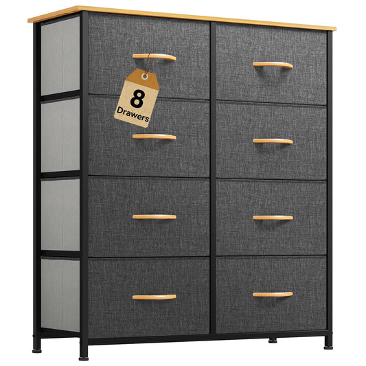 DWVO 9 Drawers Dresser for Bedroom, Fabric Storage Tower for Living Room, Entryway - Sturdy Steel Frame, Wooden Top & Easy Pull Fabric Bins