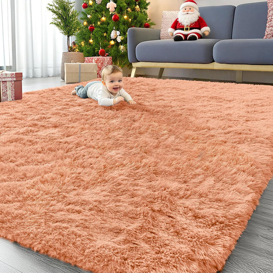 OLANLY Large Area Rug - Soft Fluffy Shaggy Carpet for Living Room & Bedroom - 9x12, Muted Orange