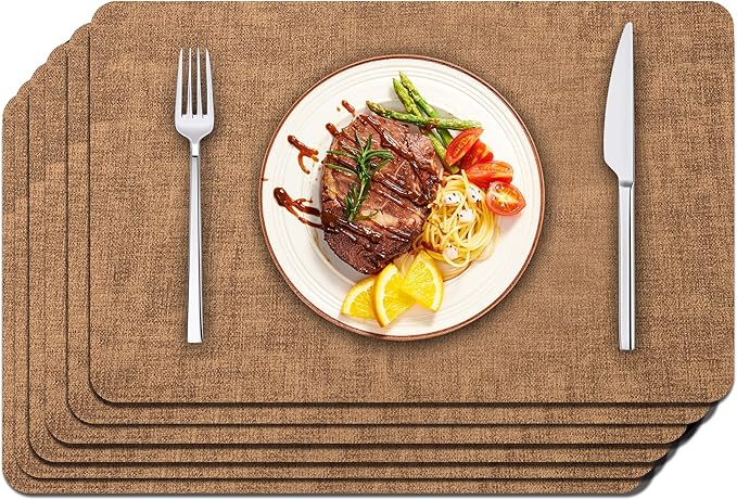Maxpearl Faux Leather Placemats Set of 6 - Waterproof - Wipe Clean - Heat Resistant - Anti Slip Dining Table Place Mats, Suitable for Indoor & Outdoor Use, 17ââÃ12ââ, Brown