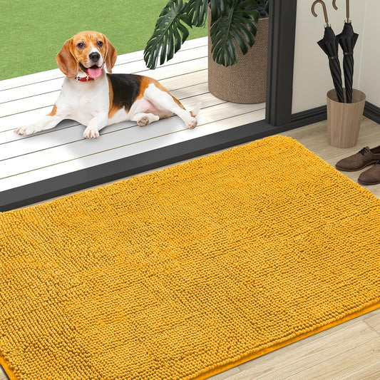OLANLY Dog Door Mat - Absorbent Non-Slip Washable Doormat for Muddy Paws | 47x32 Golden Yellow