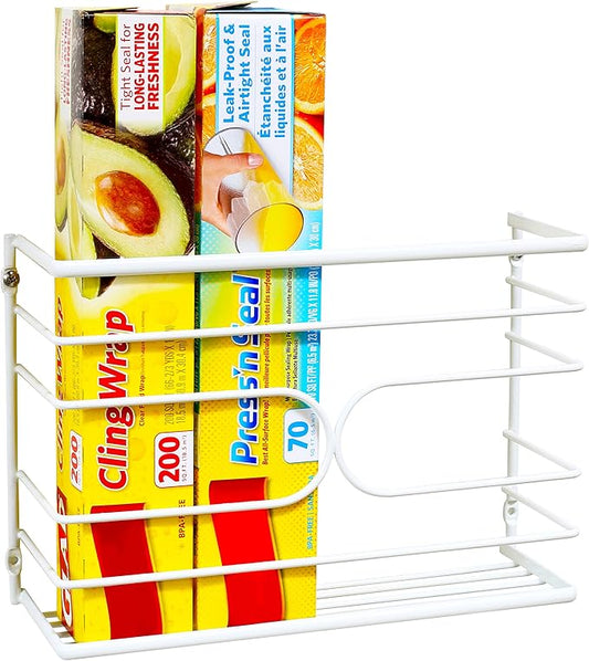 Deco Brothers Wall Mount Kitchen Wrap Organizer Rack, White
