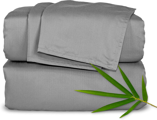 Pure Bamboo Queen Sheets - Luxuriously Soft 100% Organic Viscose Bed Sheet Set | Cooling & Durable (Queen, Stone Grey)
