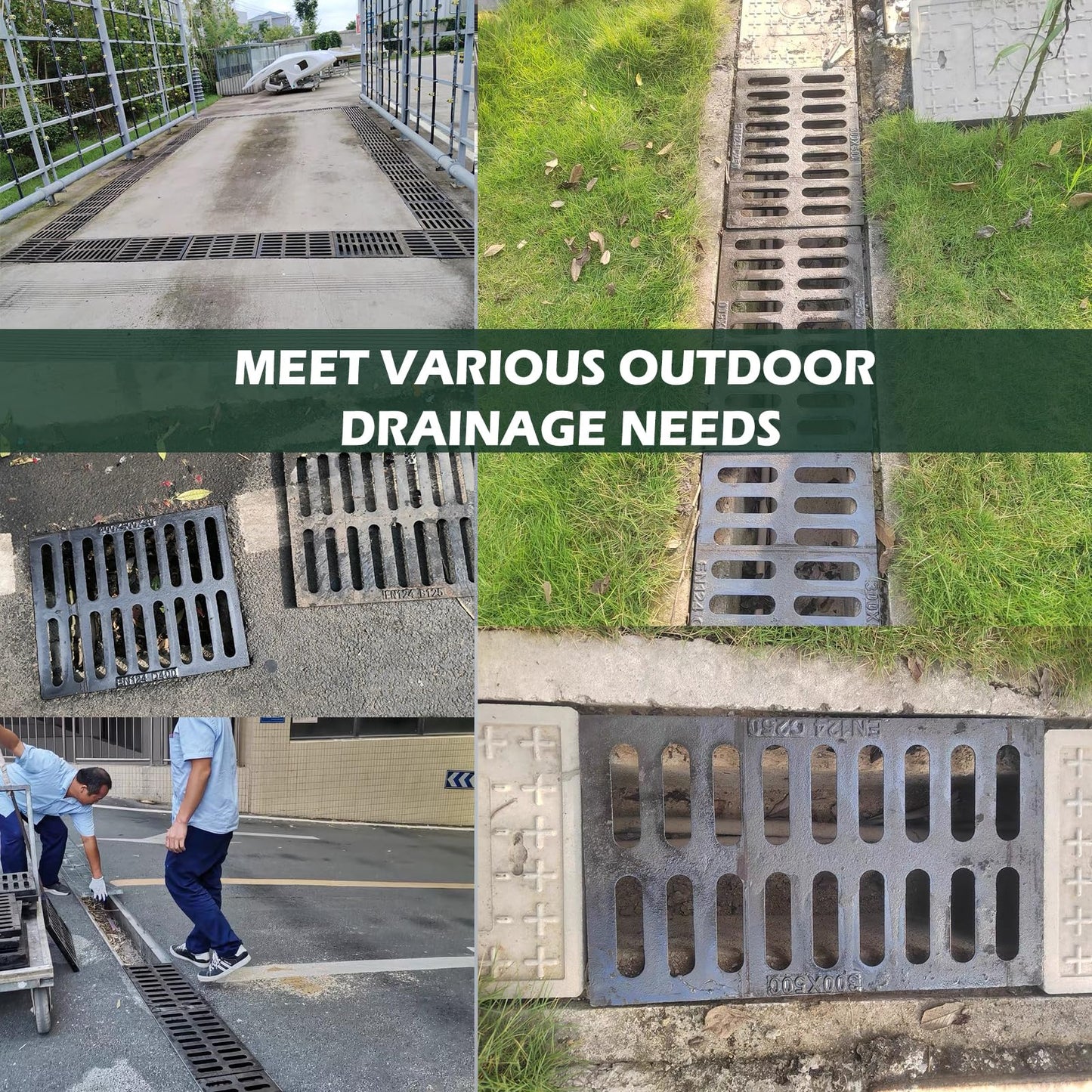 Cast Iron Drain Grate, 24 * 24in Heavy Duty Outdoor Drain Cover, B125 Class Channel Grate, Metal Sewer Grate, Black Square Drainage Grate for Concrete Floor, Yard, Driveway & Garage.
