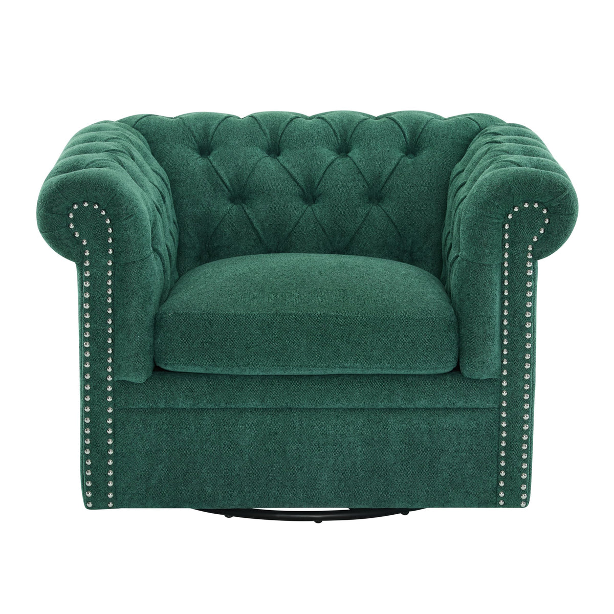 Christopher Knight Home Oakley Chesterfield Fabric Upholstered Club Chair, Button-Tufted 360° Swivel Sofa, Scrolled Arm Living Room Sofa, No Assembly Required Furniture, Dark Green