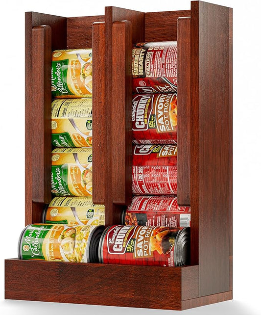 HOMESTEAD Wooden Can Organizer for Pantry, Solid Wood Canned Food Rack, Holds Standard 14.2 oz Cans, Space-Saving Kitchen Storage for Cabinets & Countertops (Brown)