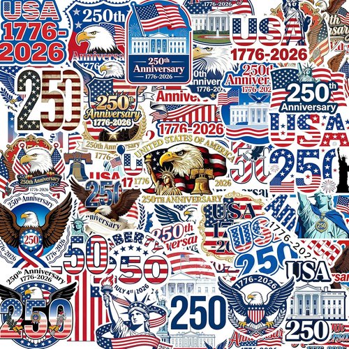 250 Anniversary USA Stickers - Waterproof Vinyl Decals for Laptops, Water Bottles, Phones & More