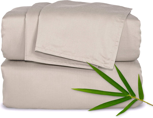 Pure Bamboo Queen Sheets - 100% Organic Viscose Bed Sheet Set | Luxuriously Soft & Cooling (Sand)