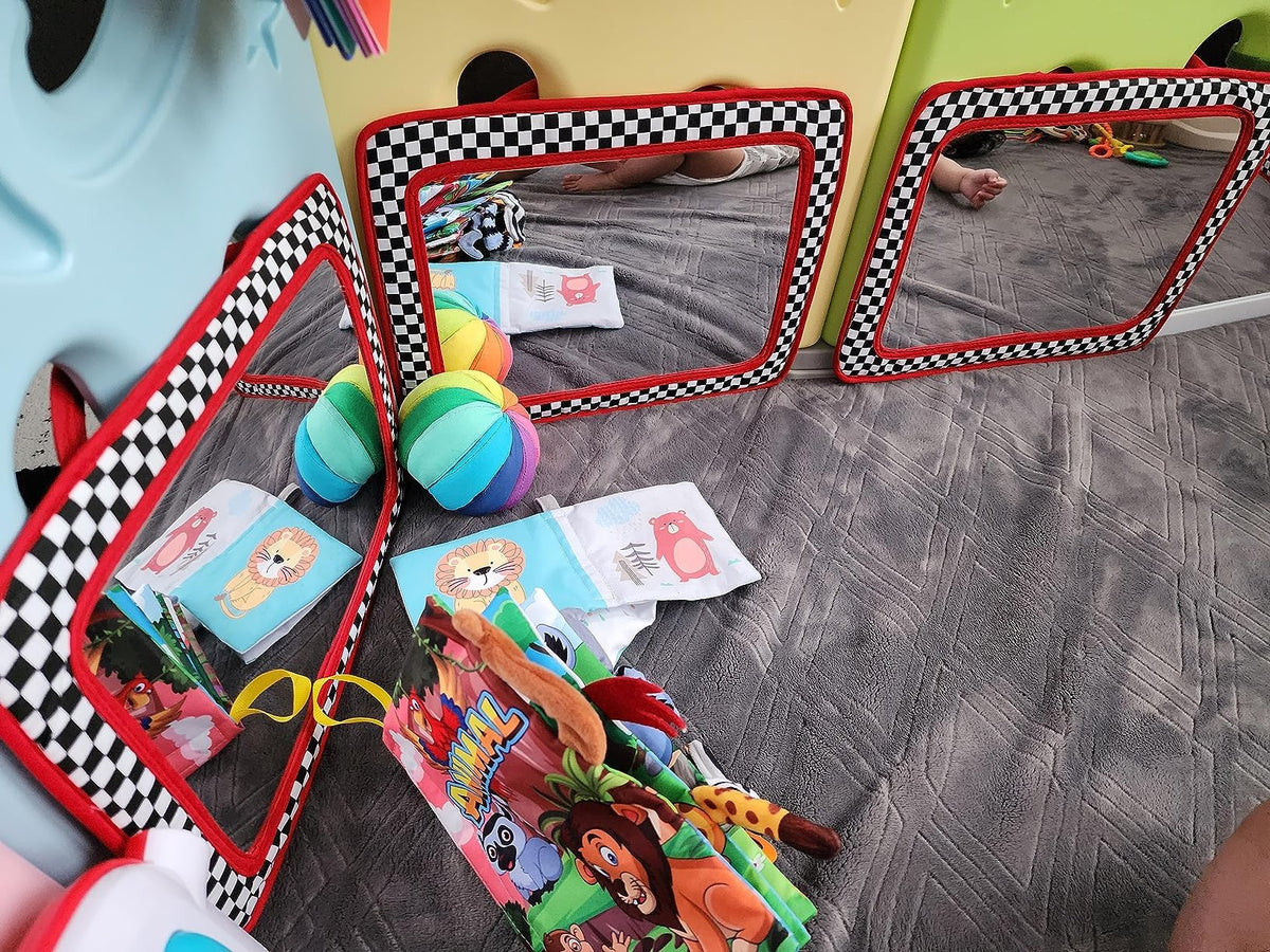 Baby Mirror, Crib or Car or Floor, Reversible Mirror for Baby, Great Tummy Time Toy, High Contrast Toy, Easy to Attach, Lightweight, Portable, Shatterproof, Safe, Wipe Clean by Genius Babies