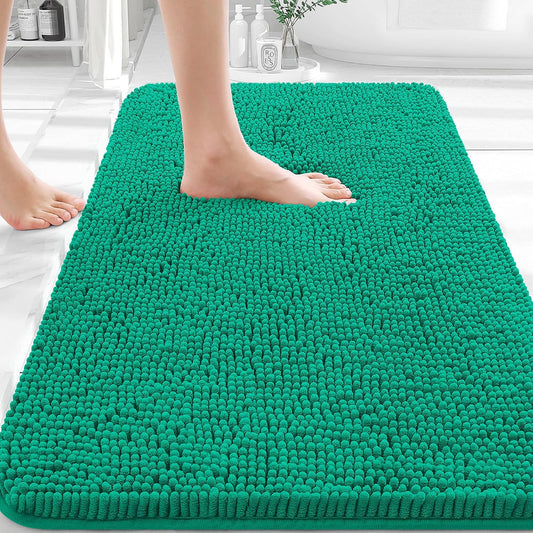 OLANLY Extra Soft Chenille Bathroom Rugs - 36x24 Quick Dry, Machine Washable, Rubber Backing | Emerald Green