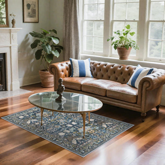 Skiennix 4x6 Area Rug - Washable Boho Floral Design | Non-Slip Low Pile Carpet for Living Room, Bedroom, Office