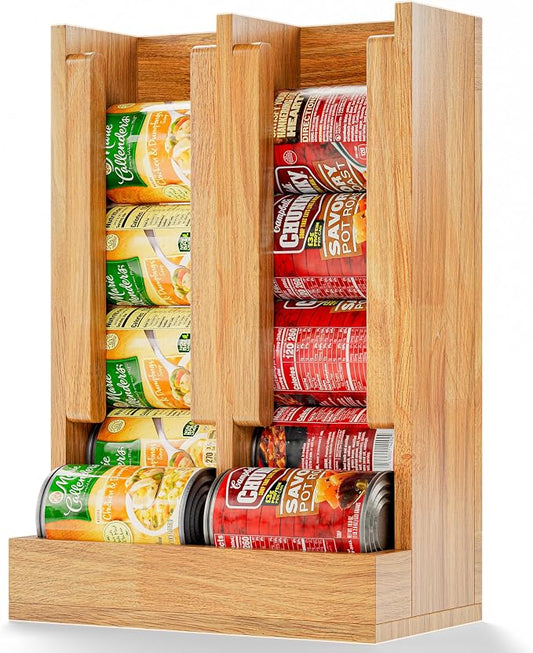 HOMESTEAD Wooden Can Organizer for Pantry, Solid Wood Canned Food Rack, Holds Standard 14.2 oz Cans, Space-Saving Kitchen Storage for Cabinets & Countertops, Natural