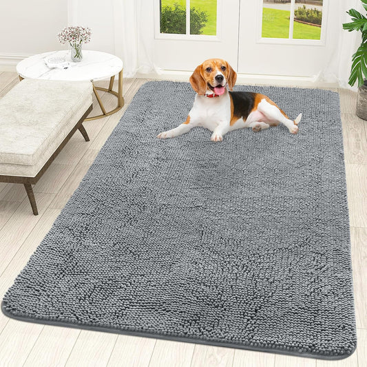 OLANLY Dog Door Mat - Absorbent Non-Slip Chenille Mat for Muddy Paws | 59x35 Inches, Grey