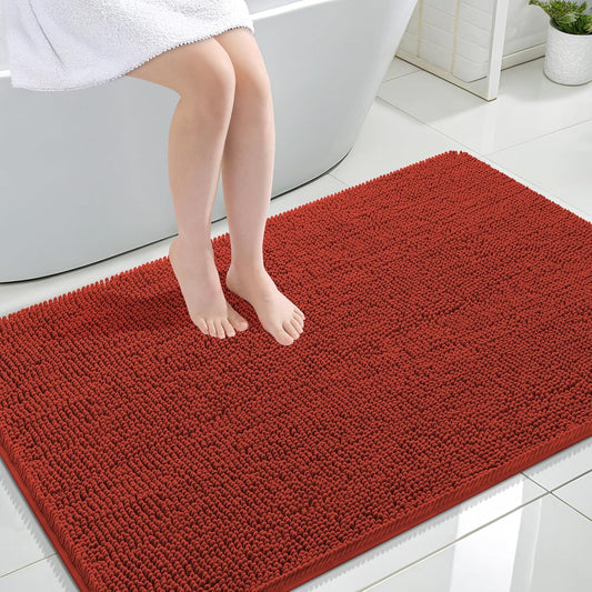 OLANLY Large Chenille Bathroom Rugs - Soft, Absorbent & Quick-Dry | 47x32 in Rustic Terracotta
