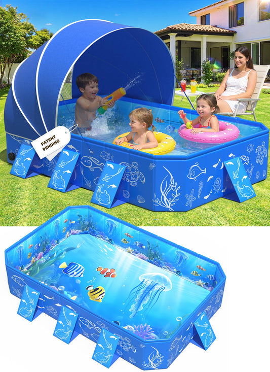 2026 Kiddie Pool with Canopy,Baby Swimming Pool for Toddler,Non-Inflatable Portable Pool for Kids,Foldable Toddler Pool with Shade,Kiddie Pool for Backyard,Pop Up Baby Beach Pool 53''×40''×33''