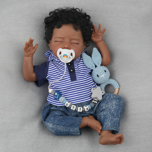 WOOROY Realistic Reborn Baby Dolls Black - 18 Inch Real Life Baby Dolls African American Baby Boy Poseable, Lifelike Sleeping Newborn Soft Cloth Body, Complete Gift Set for Kids Age 3+