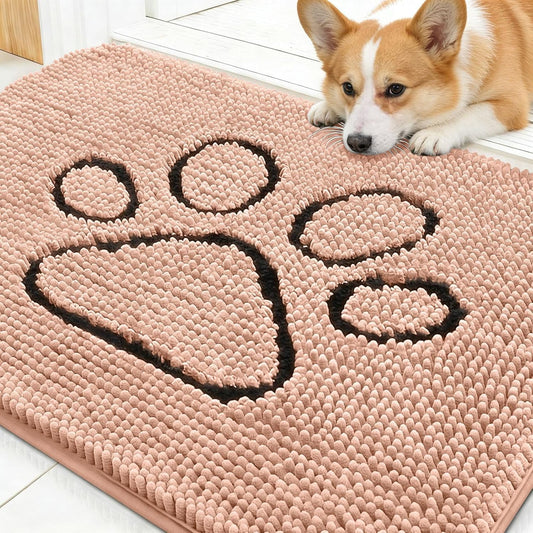 OLANLY Dog Door Mat - Absorbent Non-Slip Mud Mat for Paws | 30x20 Peach Chenille Design