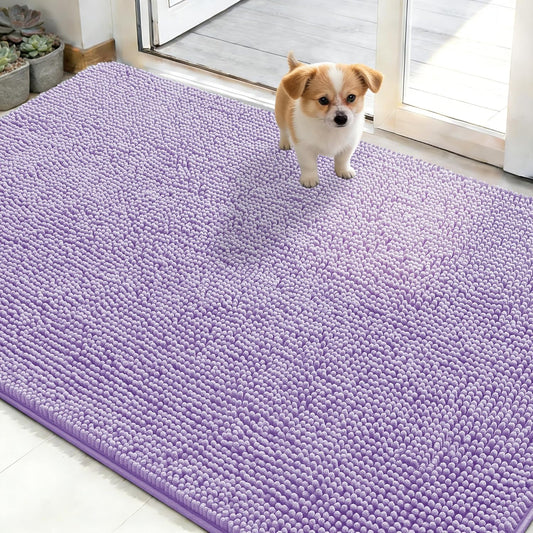 OLANLY Dog Door Mat - Absorbent Non-Slip Washable Chenille Mat for Muddy Paws | 48x30, Lavender