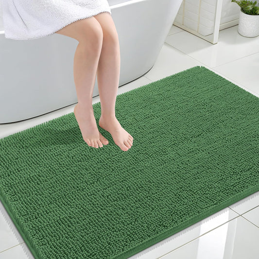OLANLY Large Bath Rugs - Extra Soft Chenille, Quick Dry & Machine Washable | 47x32, Olive Green
