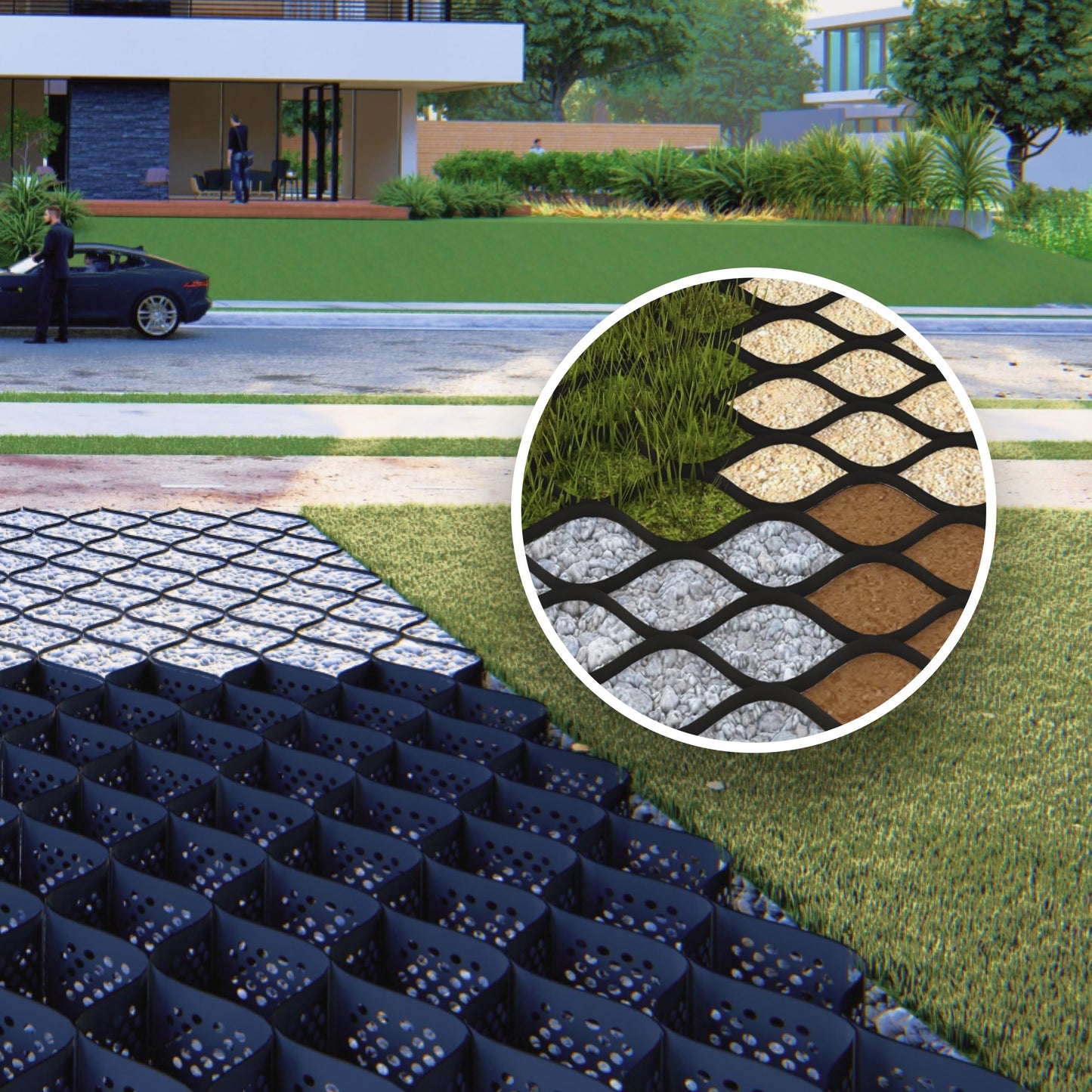 BaseCore HD™ 3" Geocell Ground Grid | 10x12 ft Commercial Grade Gravel Grid for Driveway, Parking, Slope - Heavy Duty Landscaping Stabilizer, Horse Run, Arena & Erosion Control - 1 Panel 120 sq ft