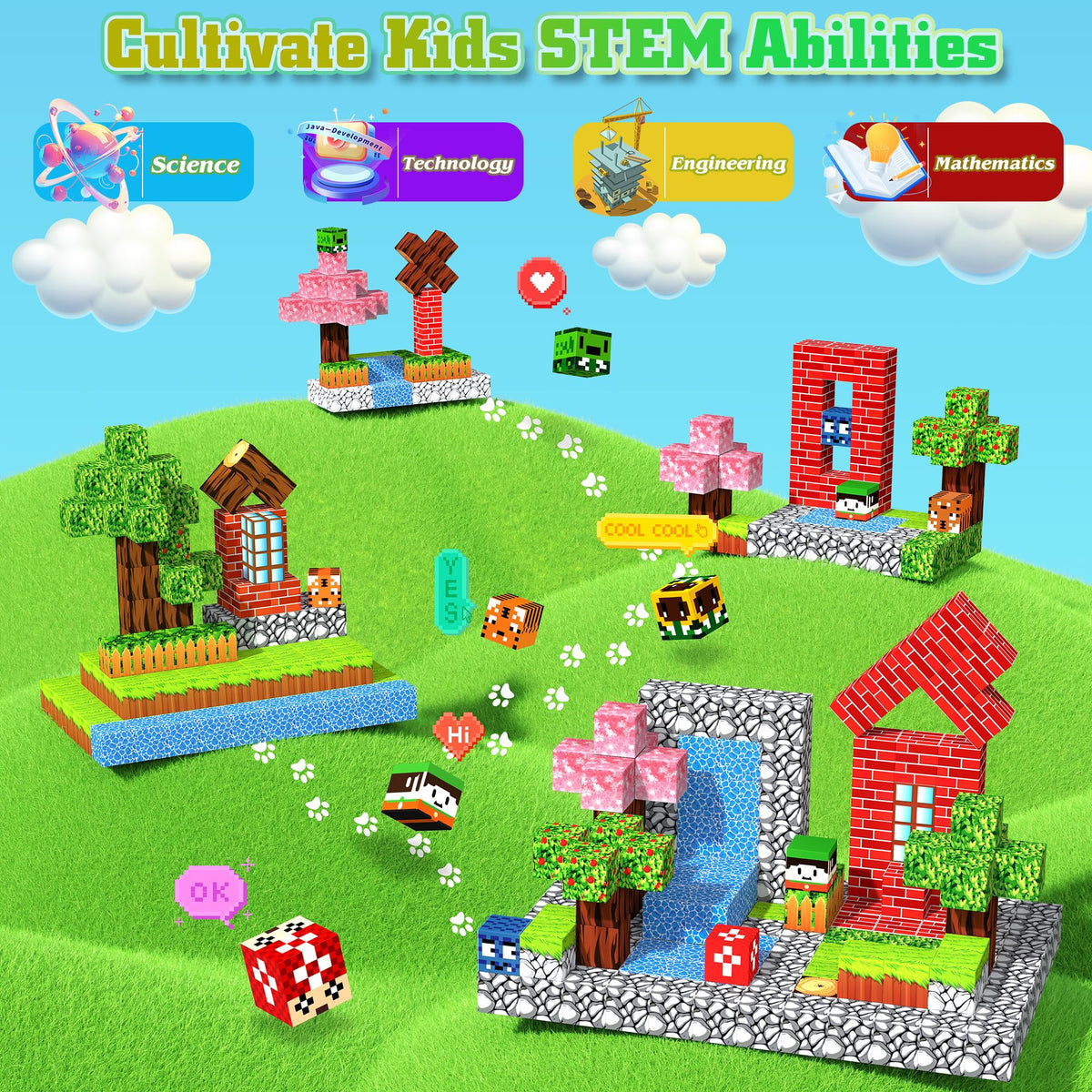 Hltyigr 150PCS Magnetic Blocks, Magnetic Building Blocks, Magnet Blocks Cubes, STEM Educational Stacking Magnet Toy for Kids Ages 3 4 5 6 7 8 9 10 11 12, Birthday Gifts for Boys, Girls - Forest World