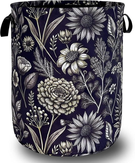 Vintage Floral Flowers Laundry Hamper Foldable Oxford Cloth Cute Laundry Basket With Handle Portable Clothes Storage Organizer Basket 18.9"x16.5" Storage Bag For Laundry Room/Bathroom/Bedroom