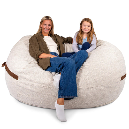 Big Joe Fuf 7Ft Giant Foam Bean Bag Chair, Oversized Couch with Removable Cover for Kids, Teens, Adults, Sandstone Textured Boucle, 7 Foot