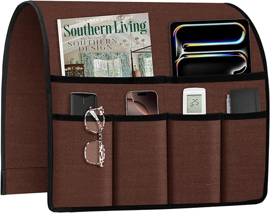 Joywell Armrest Organizer Remote Holder for Recliner Armchair Caddy Couch Sofa Arm Chair Caddie with 6 Pocket Storage for Magazine, iPad, Phone,Rustic Brown
