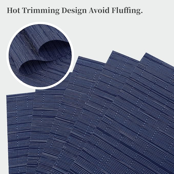 Leetaltree Blue Placemats Set of 6 - Heat Resistant Non-Slip Place mats for Dining Table, Washable Durable PVC Vinyl Woven Table Mats（Blue, 6）