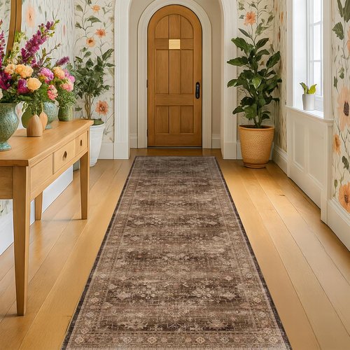 Hazo Haus Brown Boho Washable 3x12 Extra Long Hallway Runner Rug - Waterproof, Non-Slip & Stain Resistant