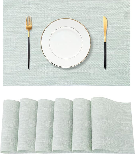 Leetaltree Mint Cream Placemats Set of 6 - Heat Resistant Non-Slip Place mats for Dining Table, Washable Durable PVC Vinyl Woven Table Matsï¼Mint Cream, 6ï¼