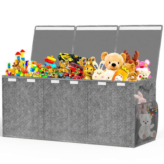 Beadsky Extra Large Toy Box, Toy Chest for Toddlers with Lids, Collapsible Toy Storage Organizer, Kids Bin Boxes Storage Basket for Boys, Girls, Nursery, Living Room, Playroom, 40"x14"x16", Gray