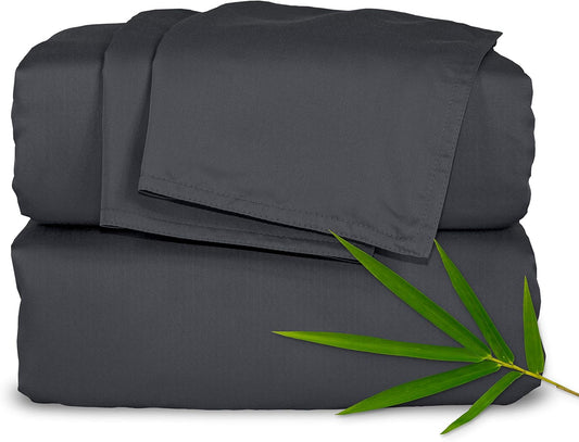 Pure Bamboo Split King Sheets - 100% Organic Viscose Bed Sheet Set, Soft & Cooling, Charcoal