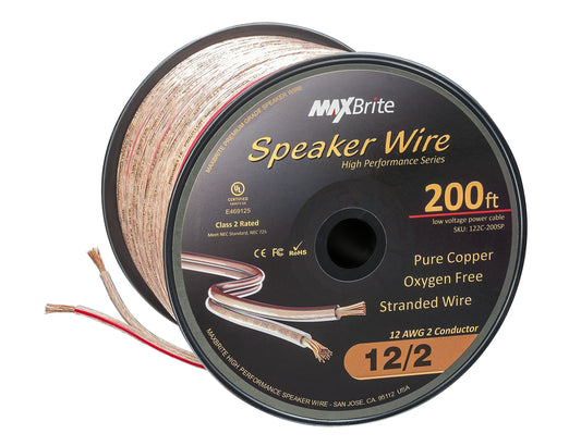200 ft. Spool High Performance 12 Gauge Speaker Wire, Oxygen Free Pure Copper - UL Listed Class 2