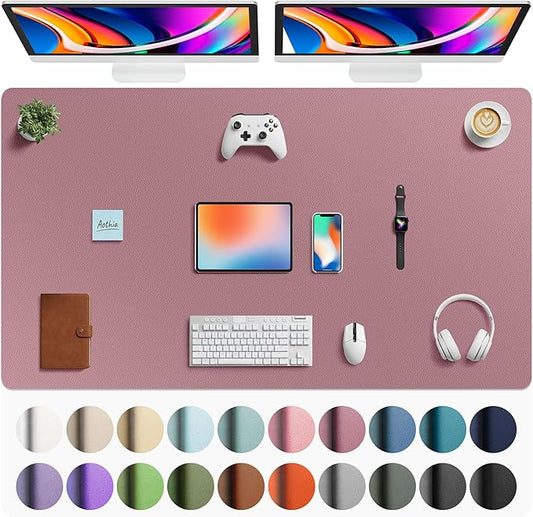 Aothia Faux Leather Desk Mat - Large Mouse Pad, Non-Slip PU Leather Blotter, Waterproof Writing Surface for Office and Home (Dark Pink, 63" x 24")
