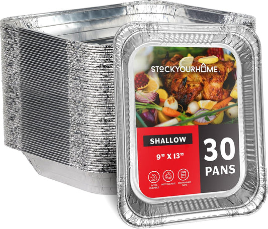 Regine Switzerland Disposable Aluminum Pans - Heavy Duty 9x13 Baking Tins | 30 Pack for Cookies, Brownies & Meals