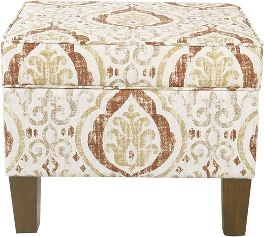 Spatial Order Square Ottoman - Burnt Orange and Cream Medallion