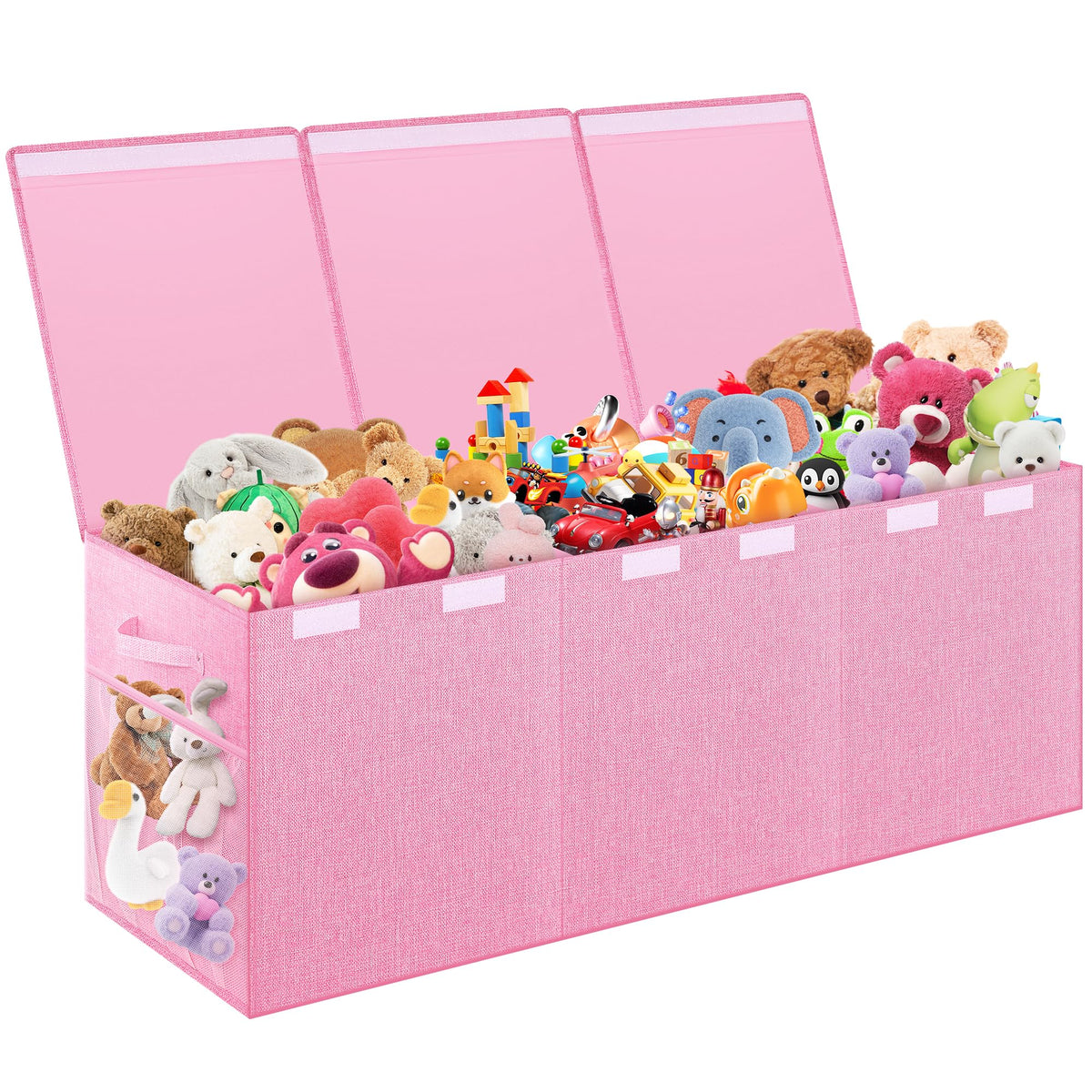 Mabahoo Extra Large Toy Box, Toybox for Kids Boys Girls, Collapsible Sturdy Toy Storage Organizer with Mesh Pockets, 40"x14"x16" Kids Storage Boxes Bins Baskets for Nursery, Playroom, Pink
