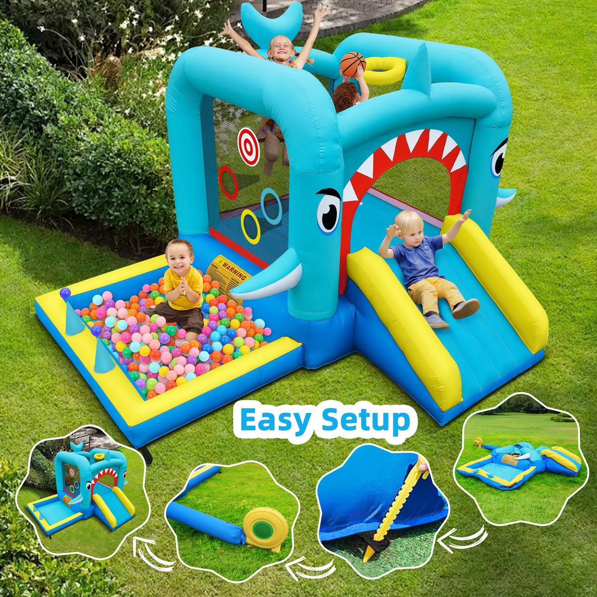 Culaluva Inflatable Bounce House: Jump Bouncer Castle Slide Combo - 7 in 1 for Kids 3-6 - with 370W Blower - for Indoor Outdoor Play