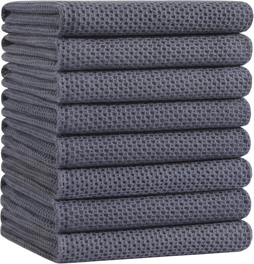 Homaxy 100% Cotton Oversized Waffle Weave Dish Towels - Ultra Soft & Absorbent, 20 x 28 Inches, 8-Pack | Dark Grey