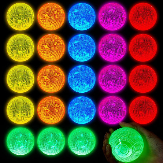 Lewtemi 24 Pcs Glow in The Dark Balls Glowing Stick Balls Bulk Lighted Bouncy Rubber Long Lasting Bright Night Party Supplies for Holiday Carnival Goodie Bag Fillers