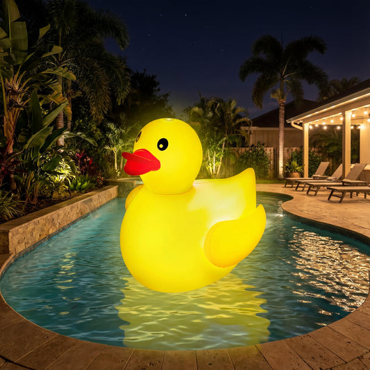 Hungdao 4 Feet Giant Inflatable Duck Pool Float with LED Lights, Light up Blow up Duck Pool Floatie for Adults Teens, Glow in The Dark Summer Holiday Party Decoration Outdoor Yard Lawn(1 Pack)